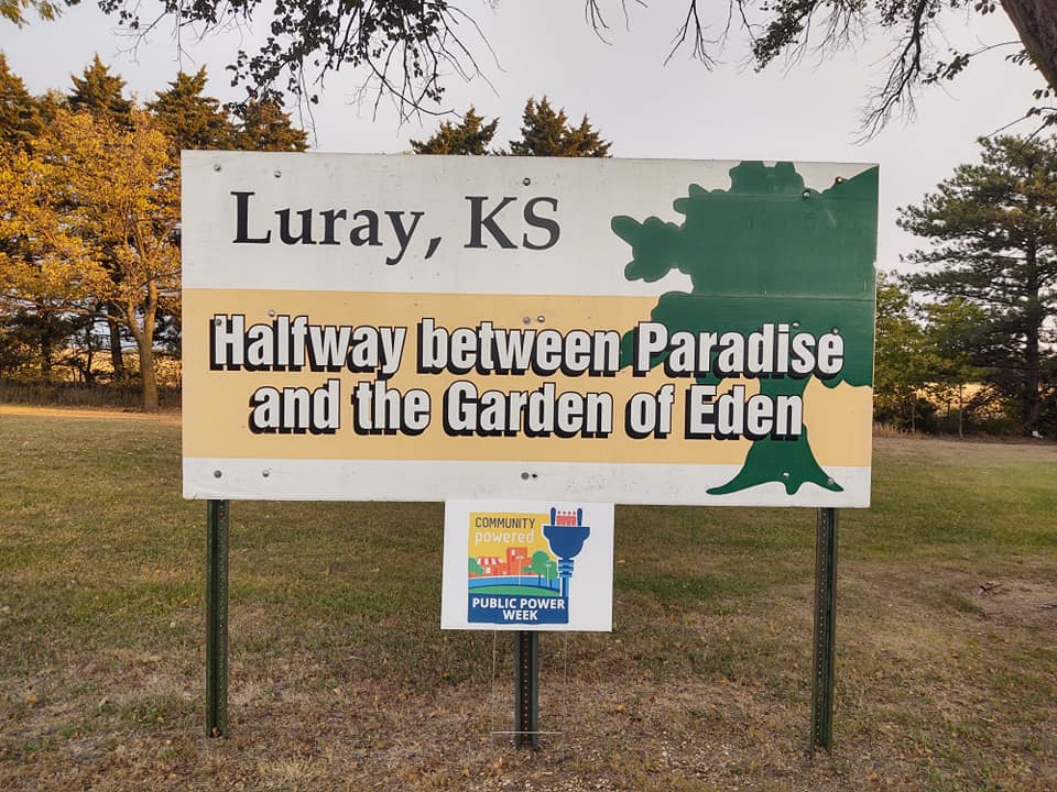Welcome sign for Luray, KS